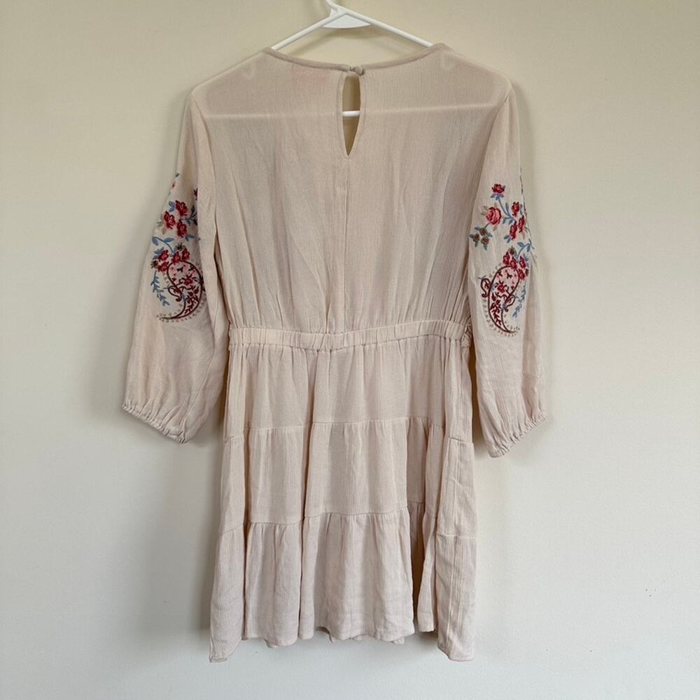 Audrey Parks Francescas Boho Norah Dress XS Floral Embroidered A Line 3/4 Sleeve - Picture 10 of 13